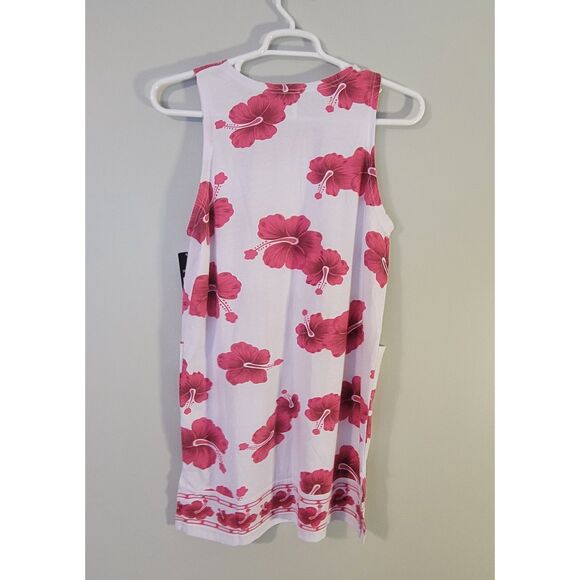 Ingear NWT Womens Pink Flower Sleeveless White Dress Bathing Suit Coverup M - Picture 2 of 7